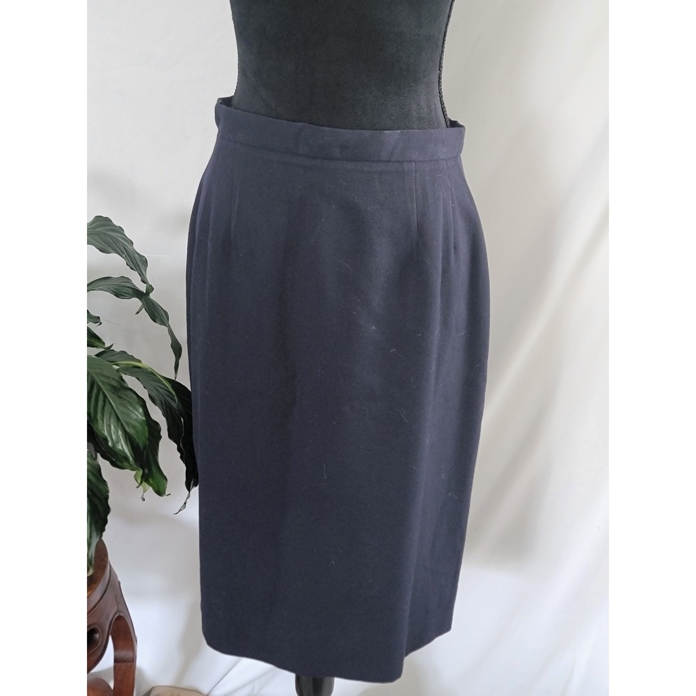 Austin Reed Navy Blue 100% Worsted‎ Wool Pencil Skirt Vintage High Waist Midi 12